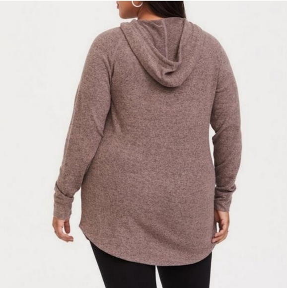 Torrid Brown Super Soft Plush Cowl Neck Tunic Pullover Hoodie Sweatshirt - Picture 4 of 10